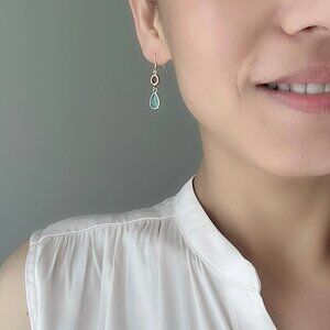 Rose Pink & Mint Green Earrings with Gold Plated Sterling Silver Ear Wires